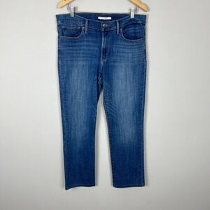 Levis‎ Slimming Straight Jeans Womens 32 Blue Stretch Denim Medium Wash Pockets
